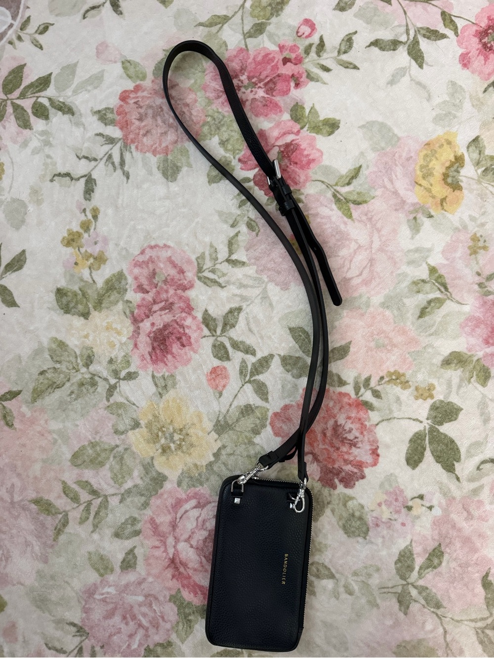 Bandolier Black Pebbled Leather Crossbody Phone Wallet